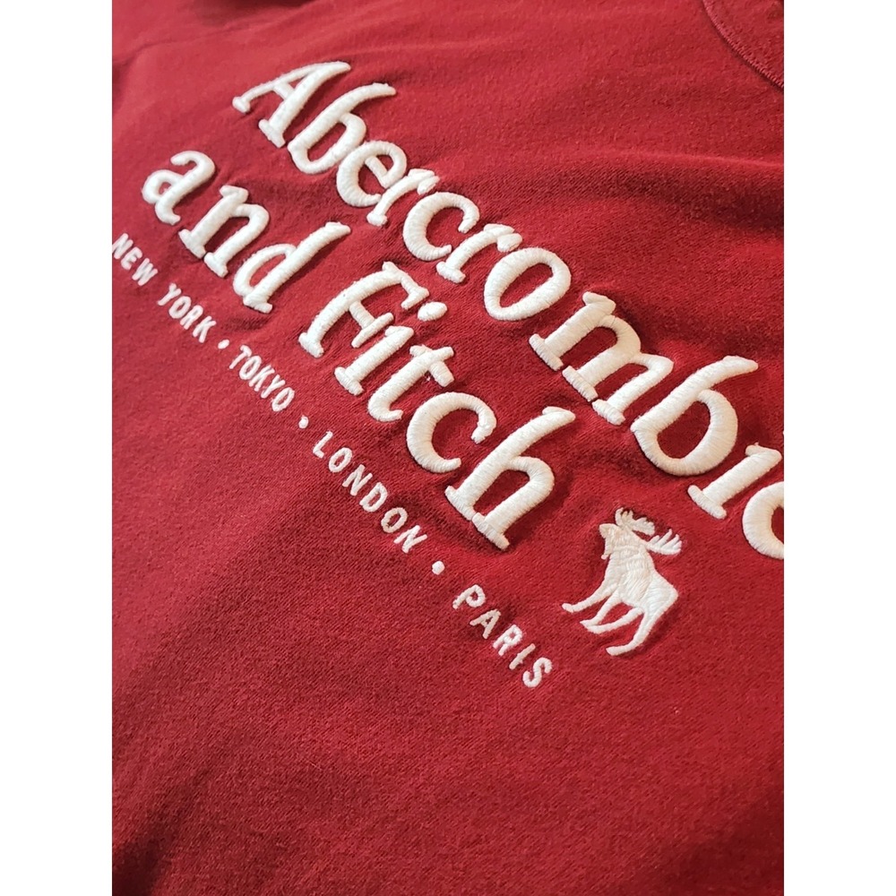 Abercrombie & Fitch Men's Embroidered T-Shirt Size Large Burgandy/Red Crew Neck - Picture 2 of 5
